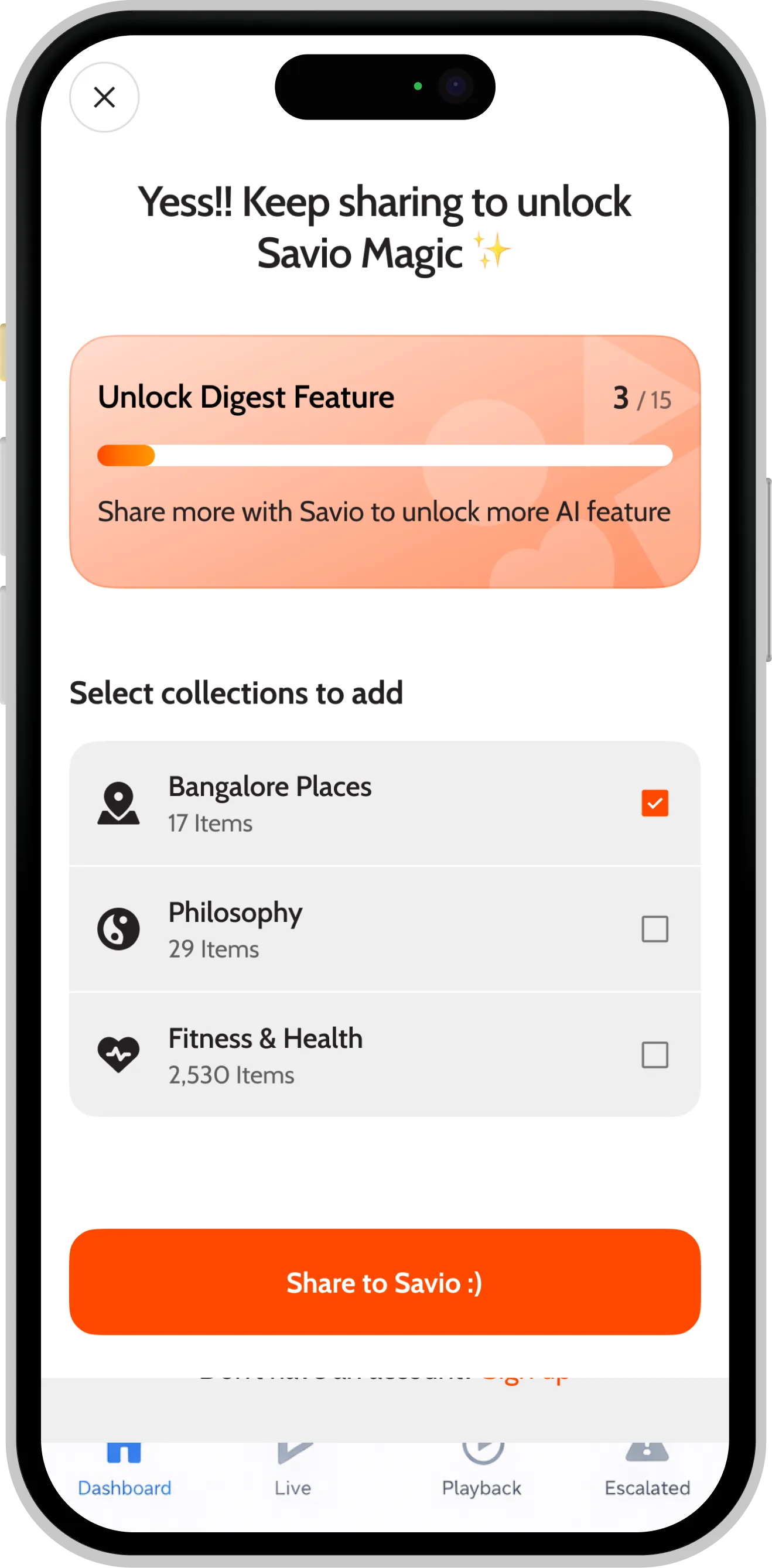 Savio app — Share with friends